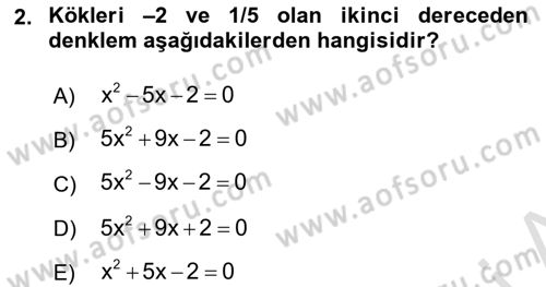 Genel Matematik Dersi 2022 - 2023 Yılı (Final) Dönem Sonu Sınav Soruları 2. Soru