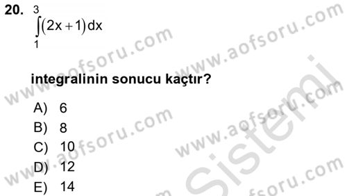 Genel Matematik Dersi 2022 - 2023 Yılı (Final) Dönem Sonu Sınav Soruları 20. Soru