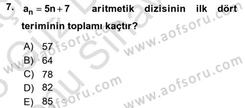 Genel Matematik Dersi 2022 - 2023 Yılı (Final) Dönem Sonu Sınav Soruları 7. Soru