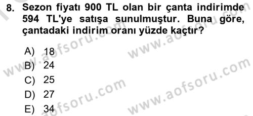 Genel Matematik Dersi 2022 - 2023 Yılı (Final) Dönem Sonu Sınav Soruları 8. Soru