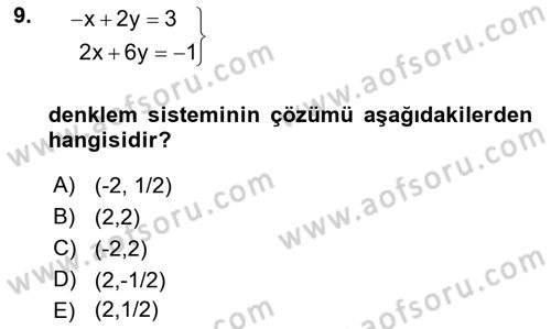 Genel Matematik Dersi 2022 - 2023 Yılı (Final) Dönem Sonu Sınav Soruları 9. Soru