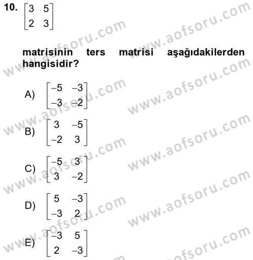 Genel Matematik Dersi 2022 - 2023 Yılı Yaz Okulu Sınav Soruları 10. Soru