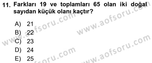 Genel Matematik Dersi 2022 - 2023 Yılı Yaz Okulu Sınav Soruları 11. Soru