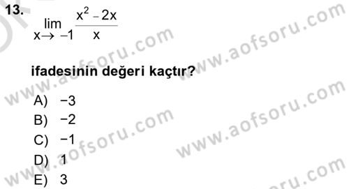 Genel Matematik Dersi 2022 - 2023 Yılı Yaz Okulu Sınav Soruları 13. Soru
