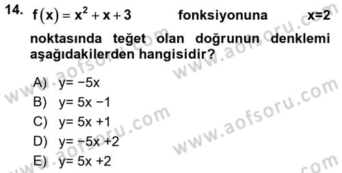 Genel Matematik Dersi 2022 - 2023 Yılı Yaz Okulu Sınav Soruları 14. Soru
