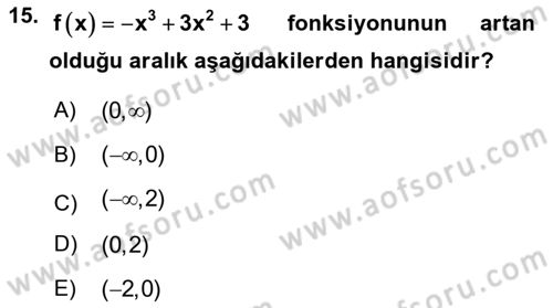 Genel Matematik Dersi 2022 - 2023 Yılı Yaz Okulu Sınav Soruları 15. Soru