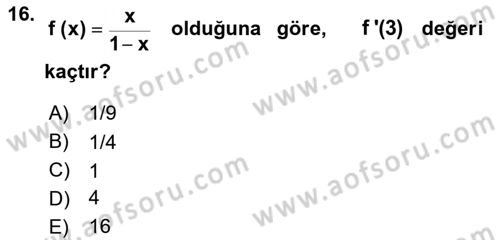 Genel Matematik Dersi 2022 - 2023 Yılı Yaz Okulu Sınav Soruları 16. Soru
