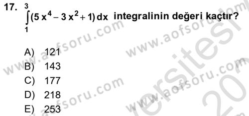 Genel Matematik Dersi 2022 - 2023 Yılı Yaz Okulu Sınav Soruları 17. Soru