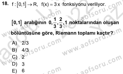 Genel Matematik Dersi 2022 - 2023 Yılı Yaz Okulu Sınav Soruları 18. Soru