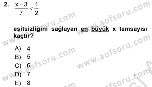 Genel Matematik Dersi 2022 - 2023 Yılı Yaz Okulu Sınav Soruları 2. Soru
