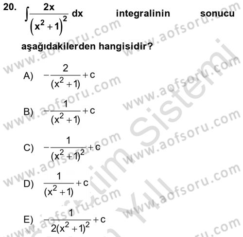 Genel Matematik Dersi 2022 - 2023 Yılı Yaz Okulu Sınav Soruları 20. Soru