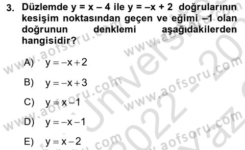 Genel Matematik Dersi 2022 - 2023 Yılı Yaz Okulu Sınav Soruları 3. Soru
