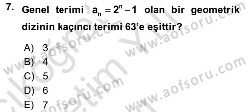 Genel Matematik Dersi 2022 - 2023 Yılı Yaz Okulu Sınav Soruları 7. Soru