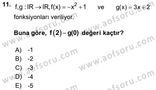Genel Matematik Dersi Ara Sınavı Deneme Sınav Soruları 11. Soru