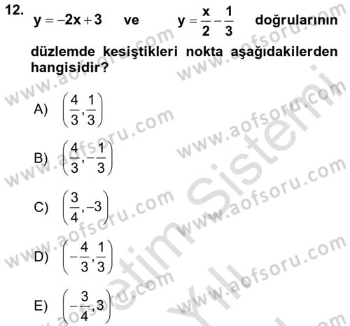 Genel Matematik Dersi Ara Sınavı Deneme Sınav Soruları 12. Soru