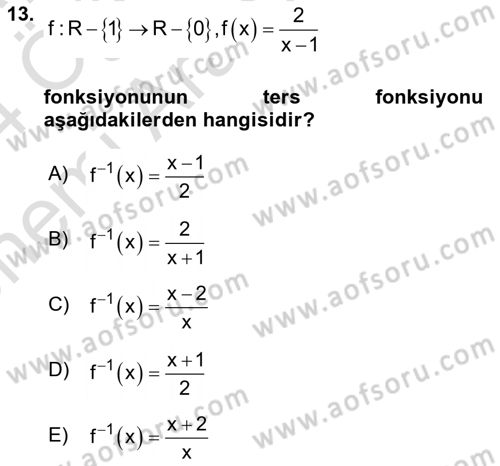 Genel Matematik Dersi Ara Sınavı Deneme Sınav Soruları 13. Soru