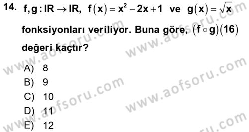 Genel Matematik Dersi Ara Sınavı Deneme Sınav Soruları 14. Soru