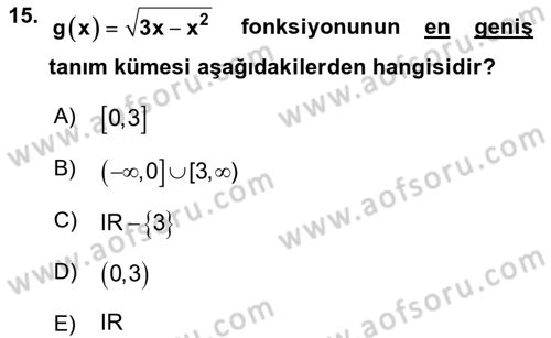 Genel Matematik Dersi 2023 - 2024 Yılı (Vize) Ara Sınav Soruları 15. Soru