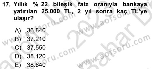 Genel Matematik Dersi 2023 - 2024 Yılı (Vize) Ara Sınav Soruları 17. Soru