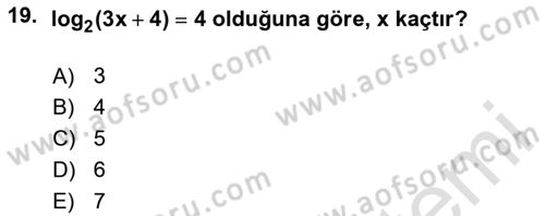 Genel Matematik Dersi Ara Sınavı Deneme Sınav Soruları 19. Soru