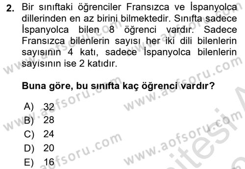 Genel Matematik Dersi 2023 - 2024 Yılı (Vize) Ara Sınav Soruları 2. Soru