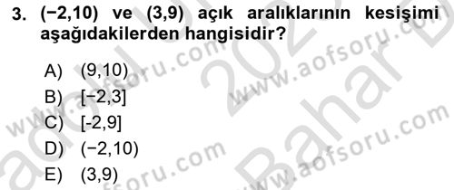 Genel Matematik Dersi 2023 - 2024 Yılı (Vize) Ara Sınav Soruları 3. Soru