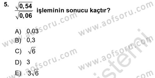 Genel Matematik Dersi Ara Sınavı Deneme Sınav Soruları 5. Soru