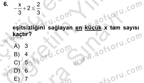 Genel Matematik Dersi Ara Sınavı Deneme Sınav Soruları 6. Soru