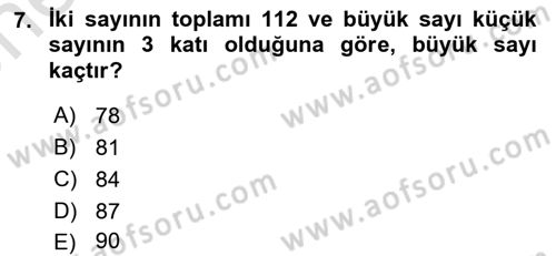 Genel Matematik Dersi Ara Sınavı Deneme Sınav Soruları 7. Soru