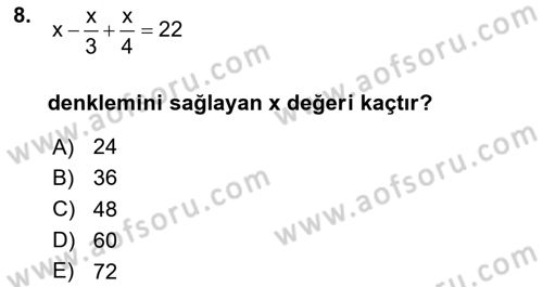 Genel Matematik Dersi Ara Sınavı Deneme Sınav Soruları 8. Soru