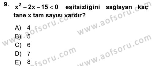 Genel Matematik Dersi Ara Sınavı Deneme Sınav Soruları 9. Soru