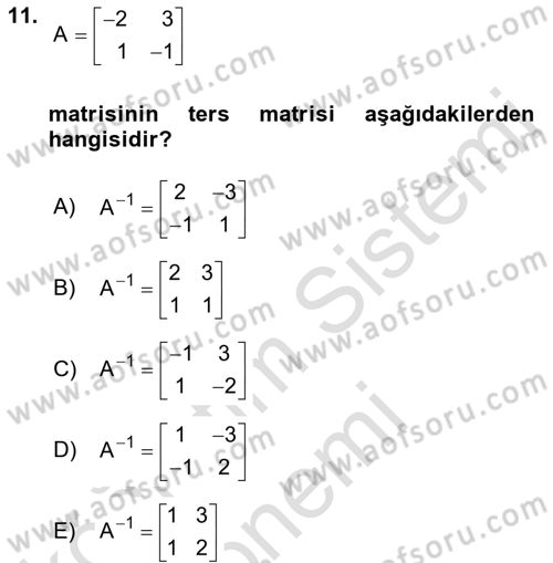 Genel Matematik Dersi 2023 - 2024 Yılı (Final) Dönem Sonu Sınav Soruları 11. Soru