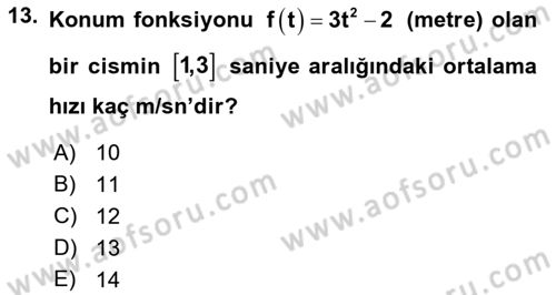 Genel Matematik Dersi 2023 - 2024 Yılı (Final) Dönem Sonu Sınav Soruları 13. Soru