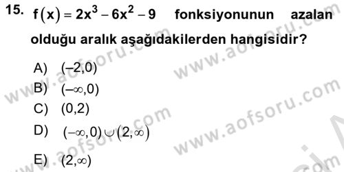 Genel Matematik Dersi 2023 - 2024 Yılı (Final) Dönem Sonu Sınav Soruları 15. Soru