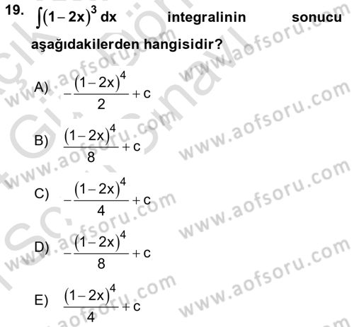 Genel Matematik Dersi 2023 - 2024 Yılı (Final) Dönem Sonu Sınav Soruları 19. Soru