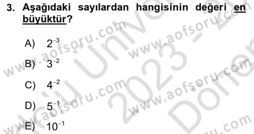 Genel Matematik Dersi 2023 - 2024 Yılı (Final) Dönem Sonu Sınav Soruları 3. Soru