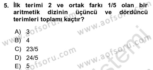 Genel Matematik Dersi 2023 - 2024 Yılı (Final) Dönem Sonu Sınav Soruları 5. Soru