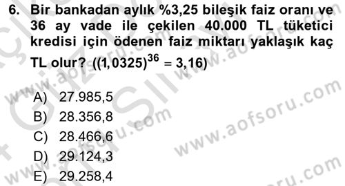 Genel Matematik Dersi 2023 - 2024 Yılı (Final) Dönem Sonu Sınav Soruları 6. Soru