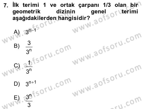 Genel Matematik Dersi 2023 - 2024 Yılı (Final) Dönem Sonu Sınav Soruları 7. Soru