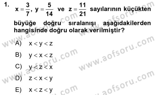 Genel Matematik Dersi 2023 - 2024 Yılı Yaz Okulu Sınav Soruları 1. Soru