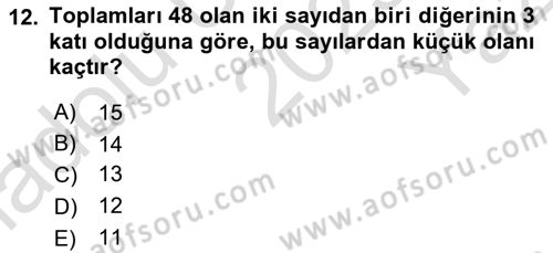 Genel Matematik Dersi 2023 - 2024 Yılı Yaz Okulu Sınav Soruları 12. Soru