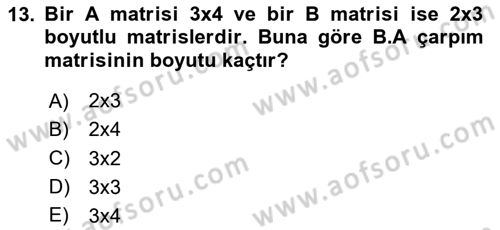 Genel Matematik Dersi 2023 - 2024 Yılı Yaz Okulu Sınav Soruları 13. Soru