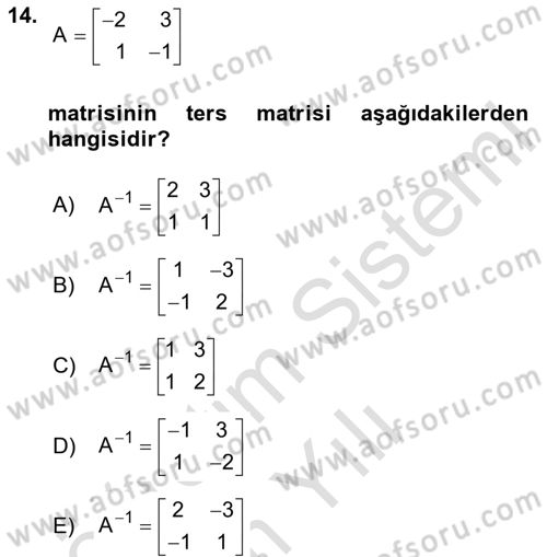 Genel Matematik Dersi 2023 - 2024 Yılı Yaz Okulu Sınav Soruları 14. Soru