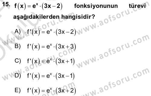 Genel Matematik Dersi 2023 - 2024 Yılı Yaz Okulu Sınav Soruları 15. Soru