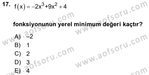 Genel Matematik Dersi 2023 - 2024 Yılı Yaz Okulu Sınav Soruları 17. Soru