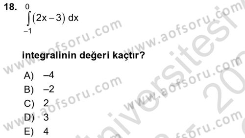 Genel Matematik Dersi 2023 - 2024 Yılı Yaz Okulu Sınav Soruları 18. Soru