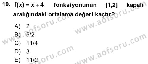 Genel Matematik Dersi 2023 - 2024 Yılı Yaz Okulu Sınav Soruları 19. Soru
