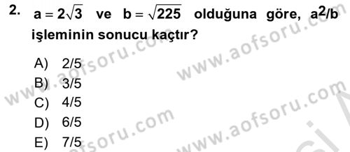Genel Matematik Dersi 2023 - 2024 Yılı Yaz Okulu Sınav Soruları 2. Soru