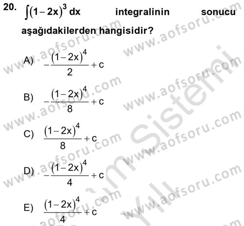 Genel Matematik Dersi 2023 - 2024 Yılı Yaz Okulu Sınav Soruları 20. Soru