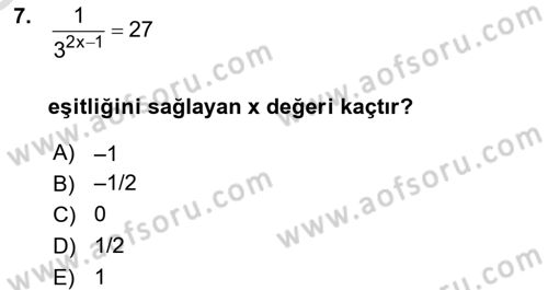 Genel Matematik Dersi 2023 - 2024 Yılı Yaz Okulu Sınav Soruları 7. Soru
